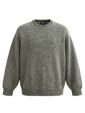 Vintage Lands’ End Wool Men’s Crewneck Textured Sweater in Olive Gray XL Tall